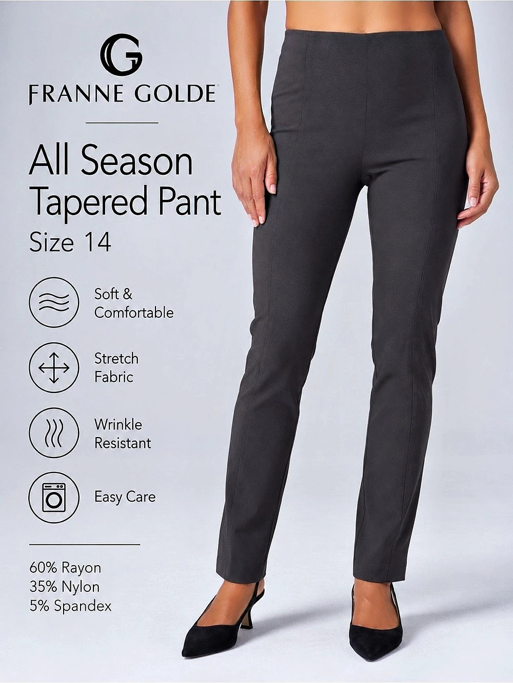 Franne Golde All Season Tapered Pull On Pants Dark Gray Size 14